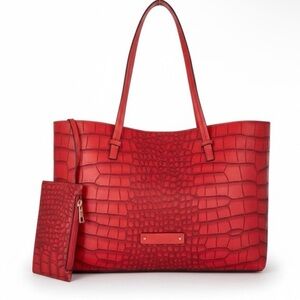 De Vesi De L’Armour Red Crocodile-Embossed Leather Tote Shoulder Handbag